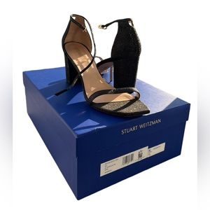 NWB - Stuart Weitzman Sparkly Black Block Heel Thin Strap Heels ❤️ 🎉🎊HOST PICK